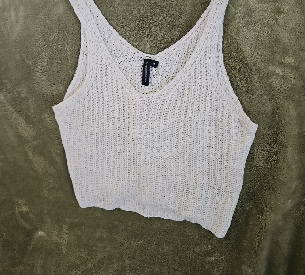 Cream Ribbed Crop Tank Top - Picture 3 of 6